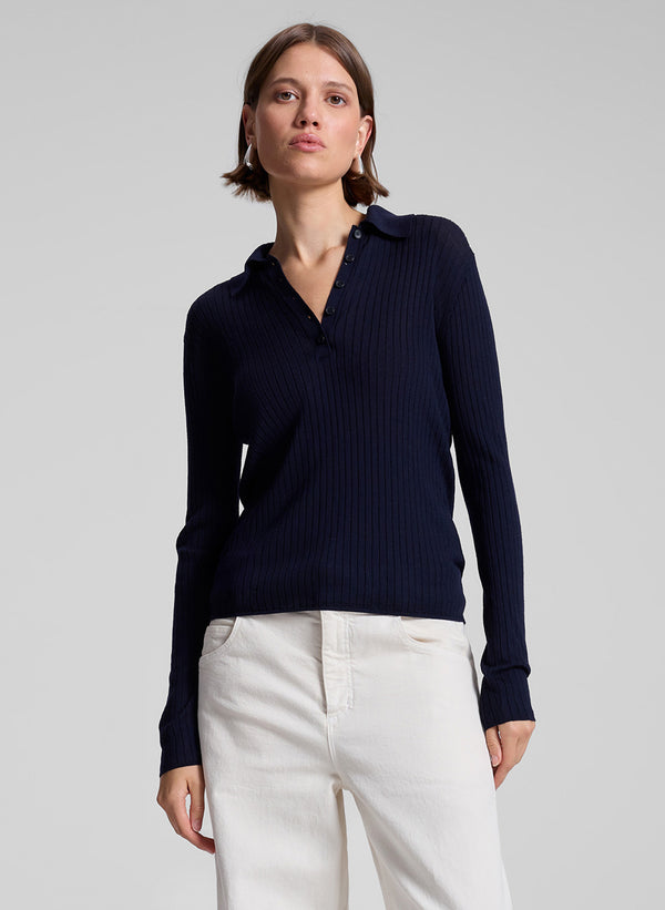 a.l.c. Alex Fine Merino Polo Top Navy