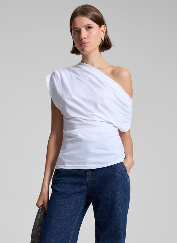 a.l.c. Alice Cotton One Shoulder Tee White
