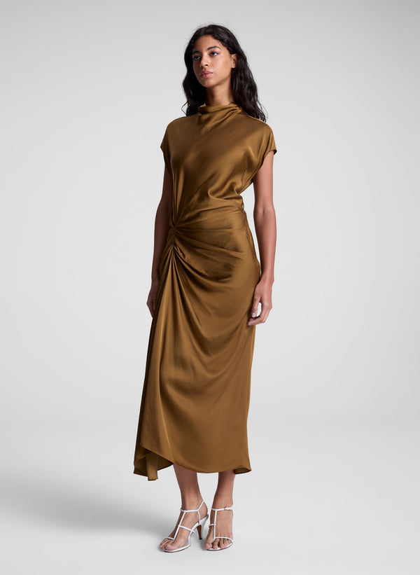 A.l.c. Alma Satin Midi Dress Aged Bronze