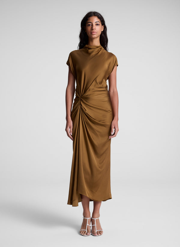 a.l.c. Alma Satin Midi Dress Aged Bronze