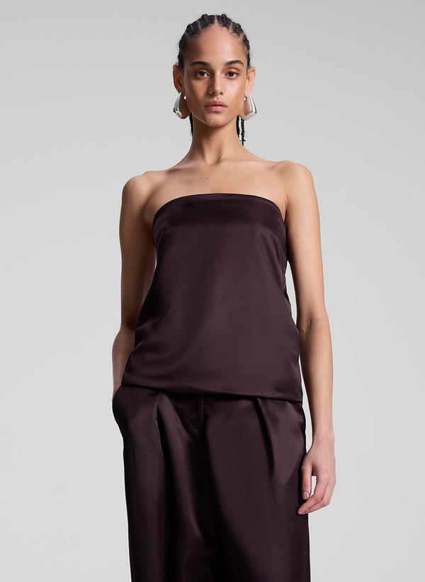 a.l.c. Ani Strapless Satin Top Chocolate Plum