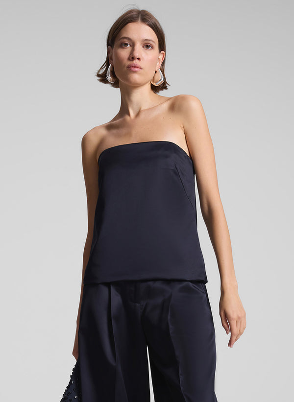 a.l.c. Ani Strapless Satin Top Deep Navy