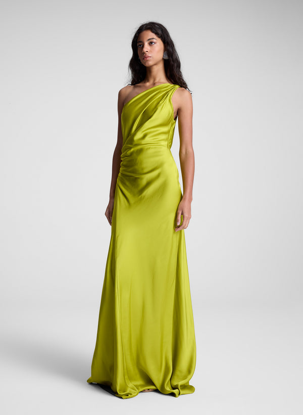 A.l.c. Aster Satin One Shoulder Gown Green Amber
