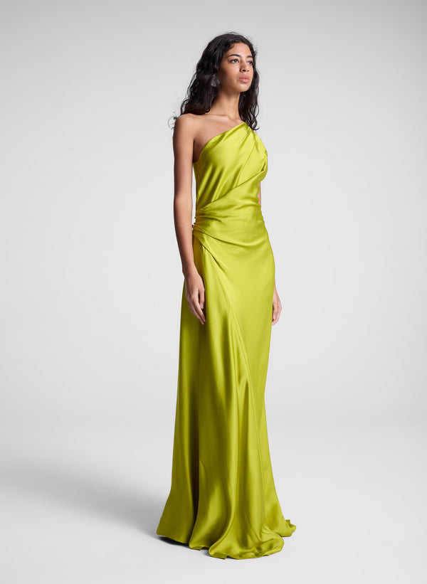 A.l.c. Aster Satin One Shoulder Gown Green Amber