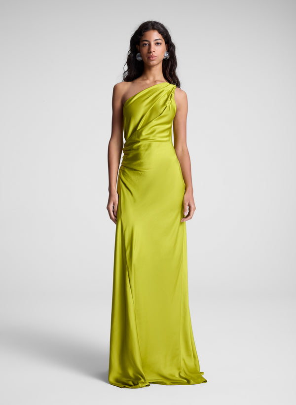 a.l.c. Aster Satin One Shoulder Gown Green Amber