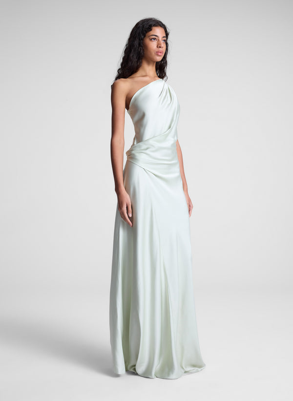 A.l.c. Aster Satin One Shoulder Gown Spearmint