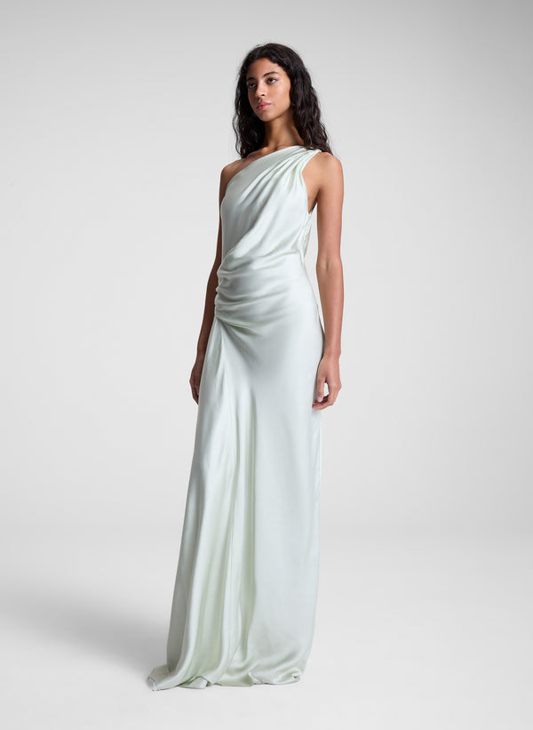 A.l.c. Aster Satin One Shoulder Gown Spearmint