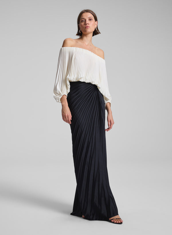 a.l.c. Bianca Satin Pleated Maxi Skirt Black