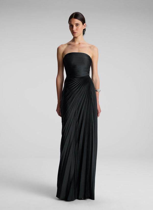 a.l.c. Bianca Strapless Pleated Maxi Dress Black
