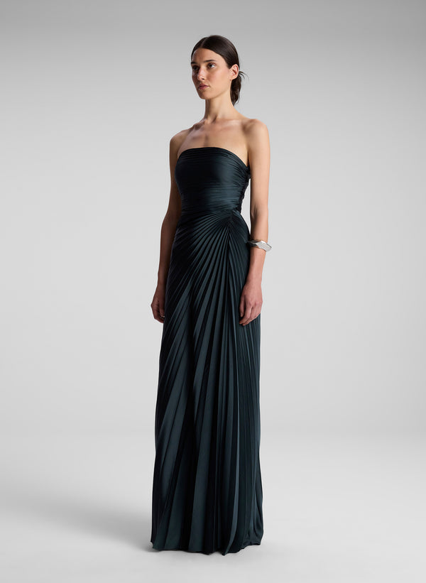 A.l.c. Bianca Strapless Pleated Maxi Dress Forest