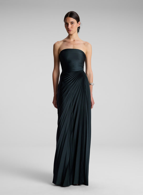 a.l.c. Bianca Strapless Pleated Maxi Dress Forest