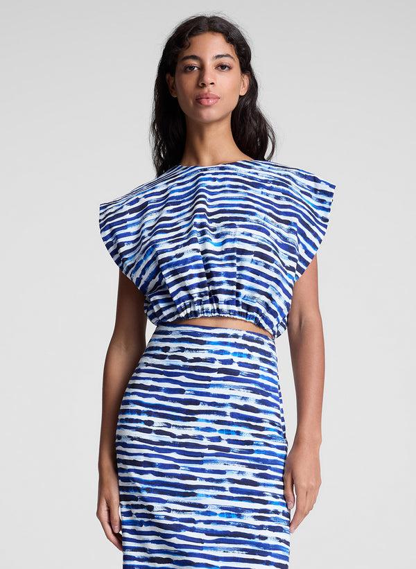 a.l.c. Billie Cropped Stripe Top Navy Stripe