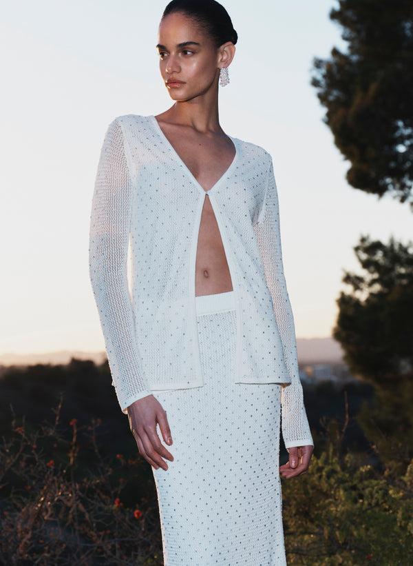 a.l.c. Brandy Embellished Knit Cardigan Off White