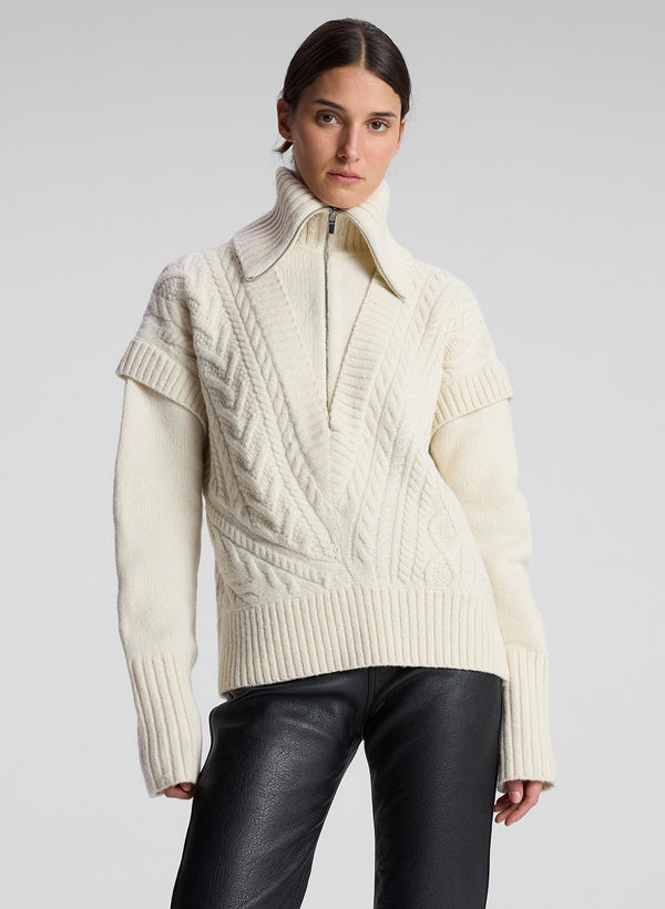 a.l.c. Callie Merino Cable Knit Sweater Off White