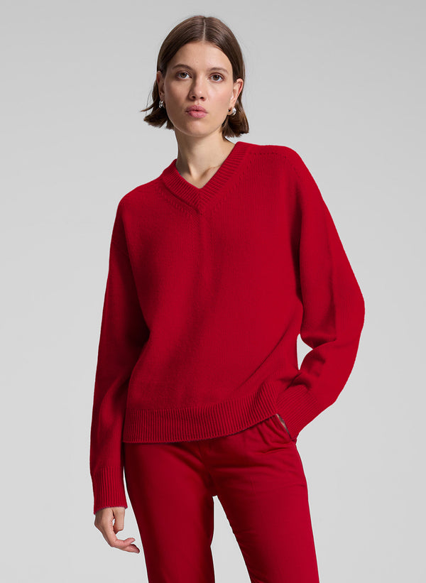 a.l.c. Calven Cashmere V Neck Sweater Really Red