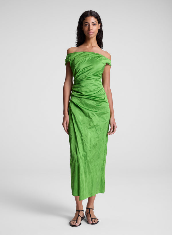 A.l.c. Camille Off Shoulder Satin Dress Lily Green