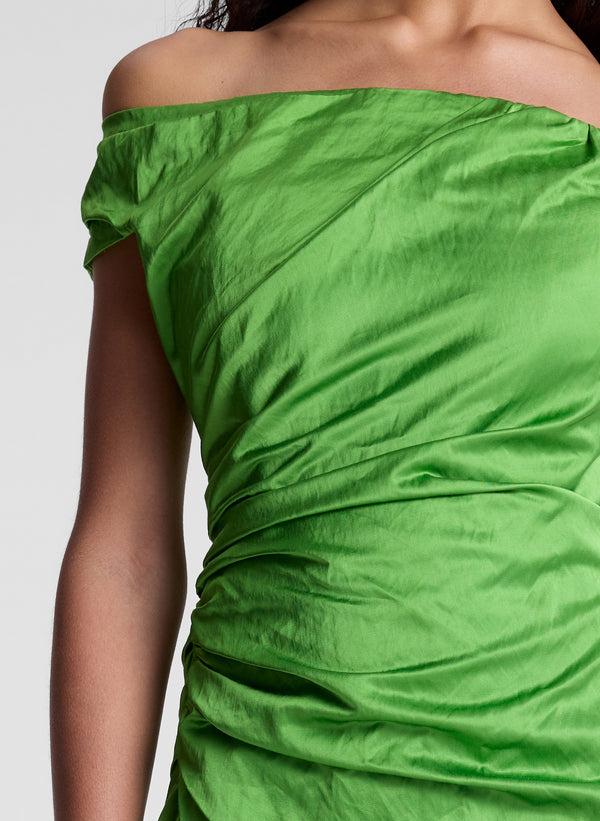 A.l.c. Camille Off Shoulder Satin Dress Lily Green