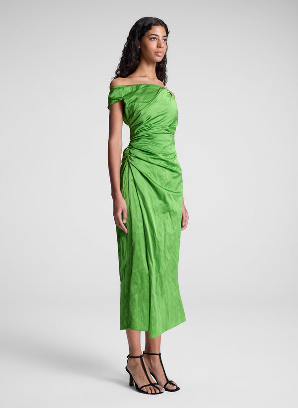 A.l.c. Camille Off Shoulder Satin Dress Lily Green