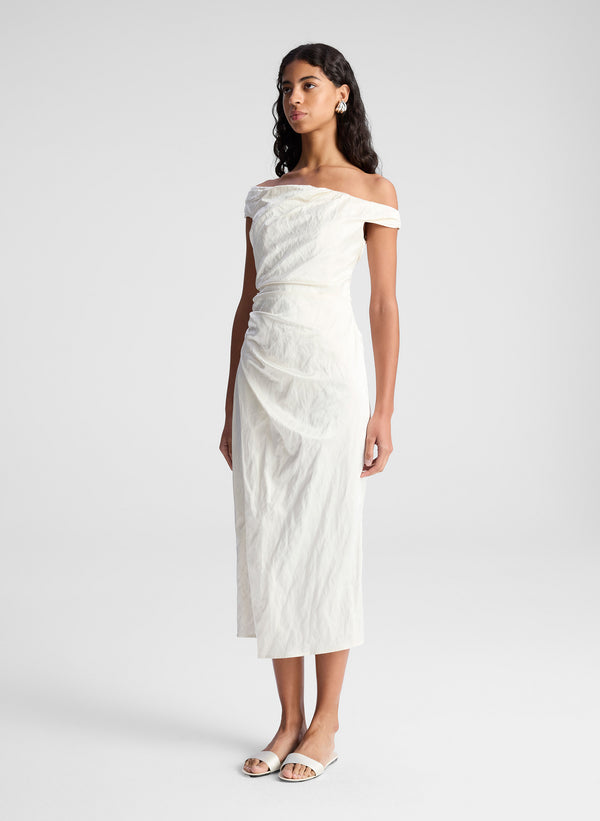 A.l.c. Camille Off Shoulder Satin Dress Pearl