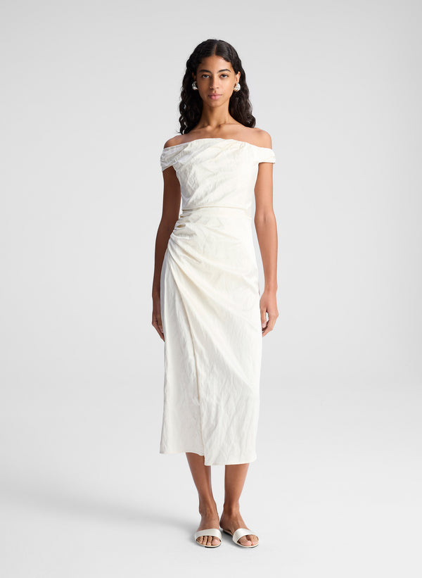 a.l.c. Camille Off Shoulder Satin Dress Pearl