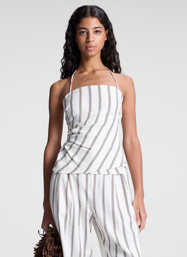 a.l.c. Charlotte Linen Halter Top Cream Stripe