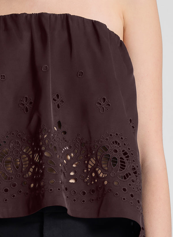 A.l.c. Dalia Strapless Embroidered Top Ganache