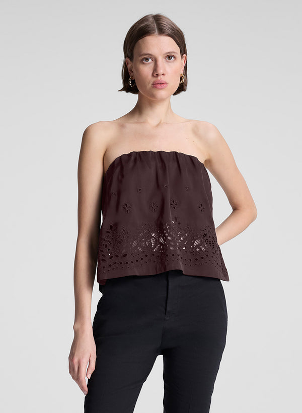 a.l.c. Dalia Strapless Embroidered Top Ganache