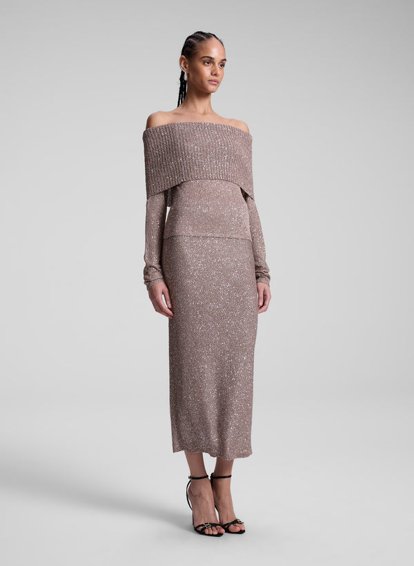 A.l.c. Dana Metallic Knit Midi Skirt Mauve/Silver