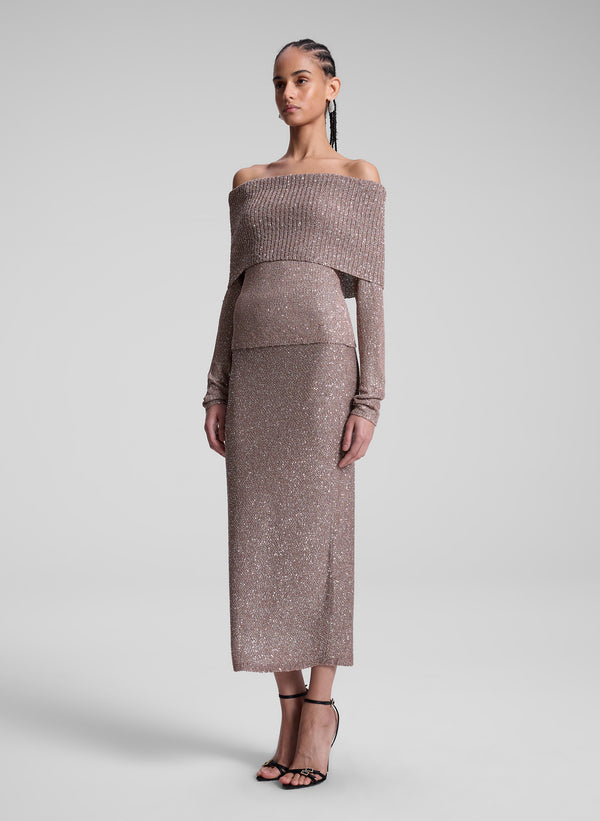 A.l.c. Dana Metallic Knit Midi Skirt Mauve/Silver