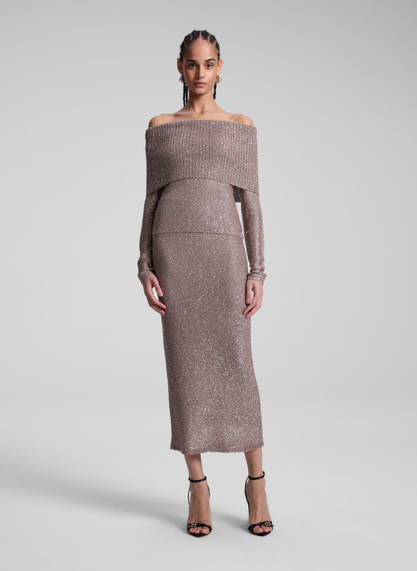 a.l.c. Dana Metallic Knit Midi Skirt Mauve/Silver