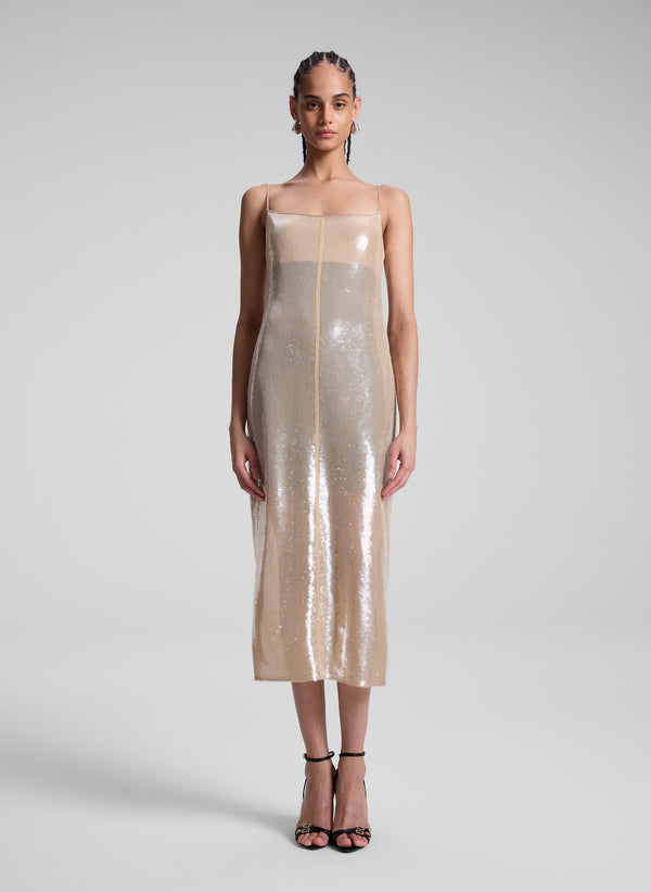 a.l.c. Danielle Sequin Embellished Midi Dress Clear