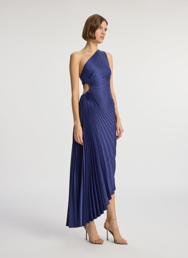 A.l.c. Delfina Satin Pleated Dress Riviera