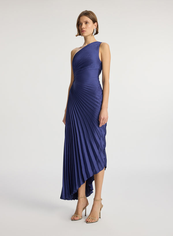 A.l.c. Delfina Satin Pleated Dress Riviera