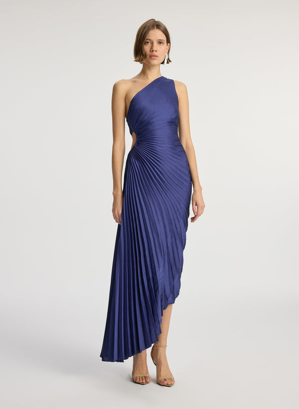 a.l.c. Delfina Satin Pleated Dress Riviera