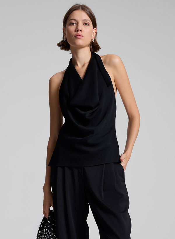 a.l.c. Eliana Hammered Crepe Top Black