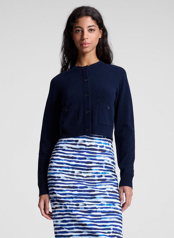 a.l.c. Elise Cotton Boucle Cardigan Midnight