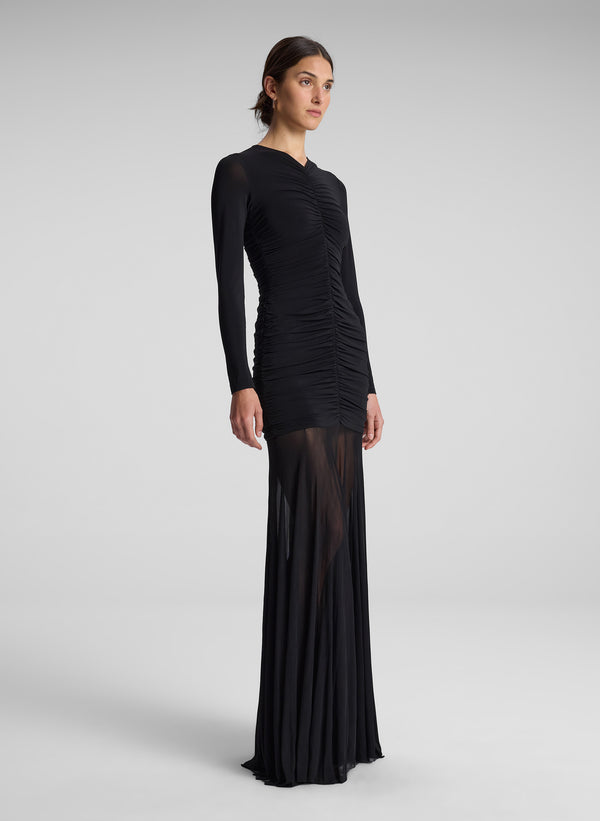 A.l.c. Fawn Ruched Mesh Maxi Dress Black