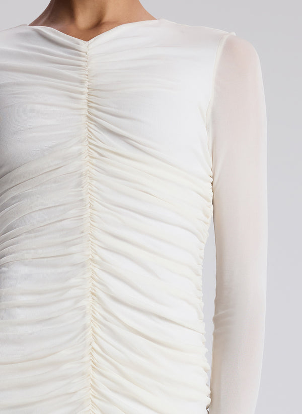 A.l.c. Fawn Ruched Mesh Maxi Dress Off White