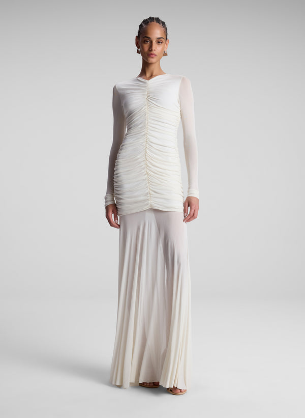 A.l.c. Fawn Ruched Mesh Maxi Dress Off White