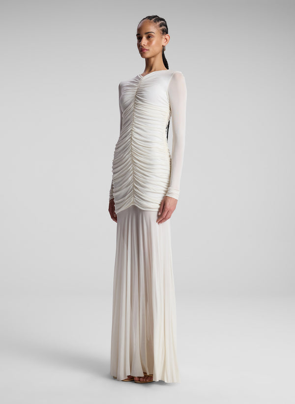 A.l.c. Fawn Ruched Mesh Maxi Dress Off White