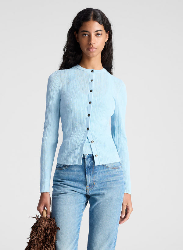 a.l.c. Fisher Fine Cotton Knit Cardigan Sky Blue
