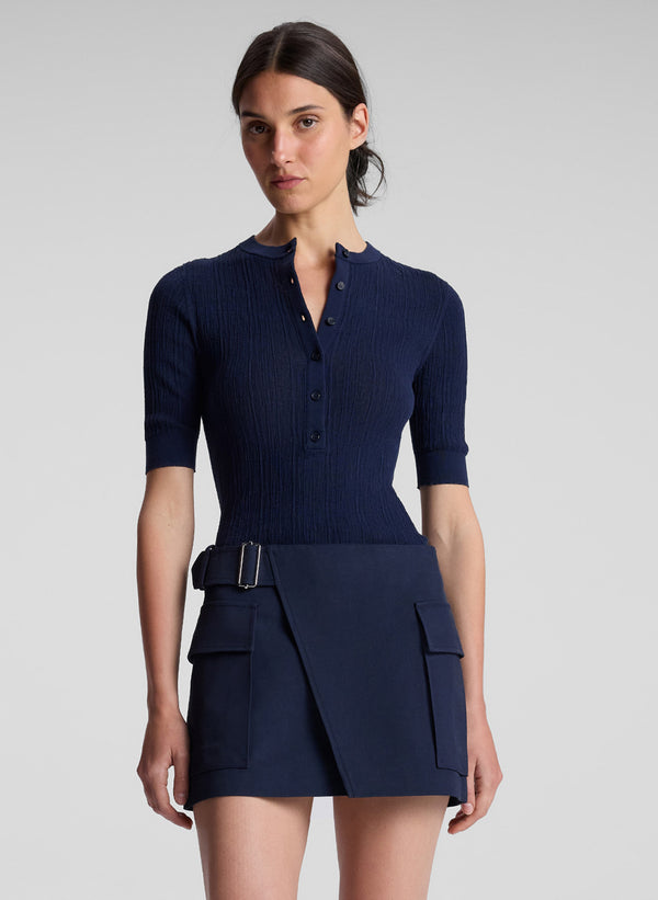 a.l.c. Fisher Fine Cotton Knit Top Navy
