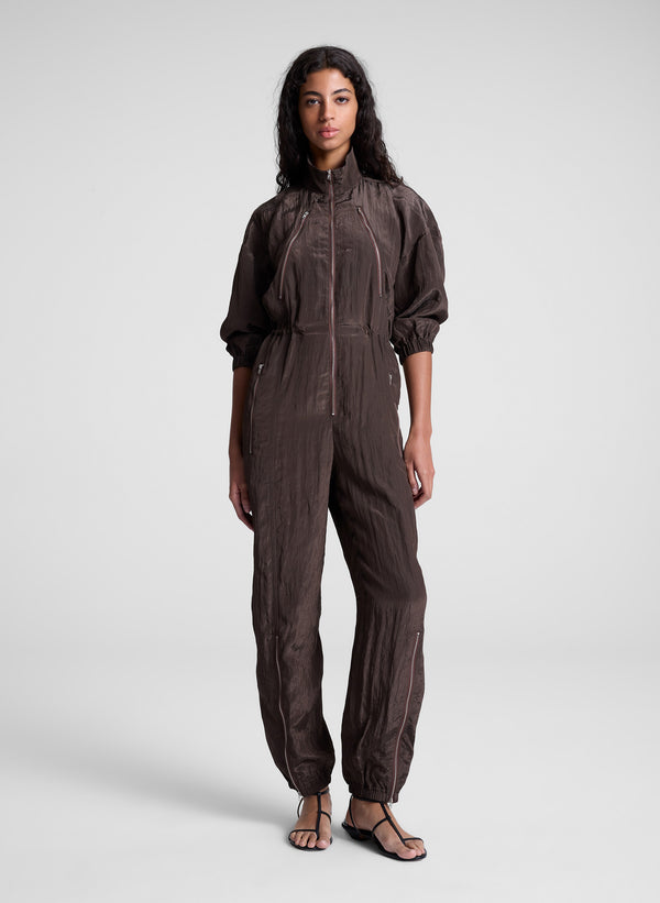 A.l.c. Gavin Taffeta Jumpsuit Deepest Brown