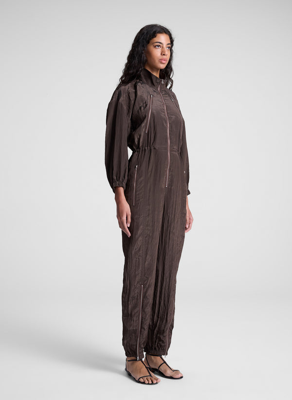A.l.c. Gavin Taffeta Jumpsuit Deepest Brown