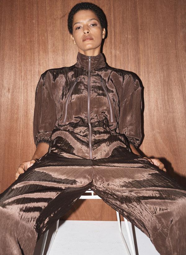 a.l.c. Gavin Taffeta Jumpsuit Deepest Brown