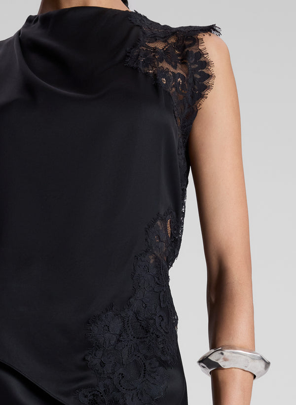 A.l.c. Gracie Satin And Lace Sleeveless Top Black