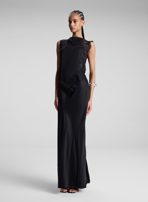A.l.c. Gracie Satin And Lace Sleeveless Top Black