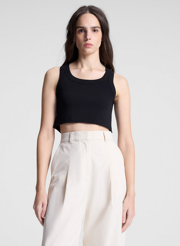 a.l.c. Halsey Cropped Cotton Rib Tank Black