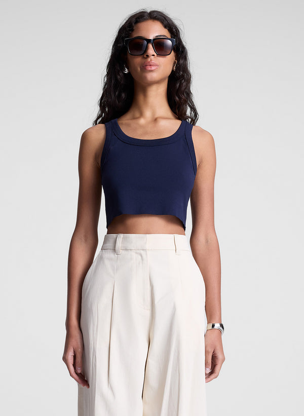 a.l.c. Halsey Cropped Cotton Rib Tank Maritime Navy