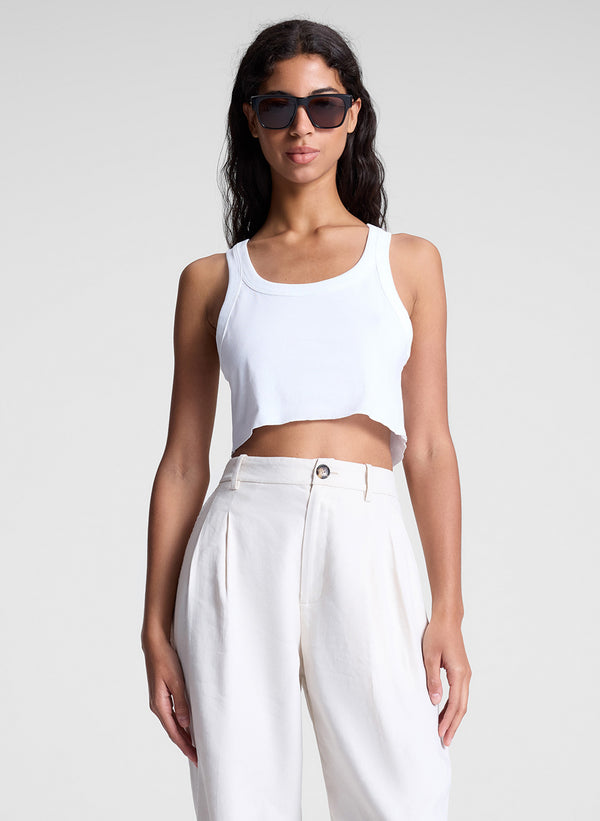 a.l.c. Halsey Cropped Cotton Rib Tank White